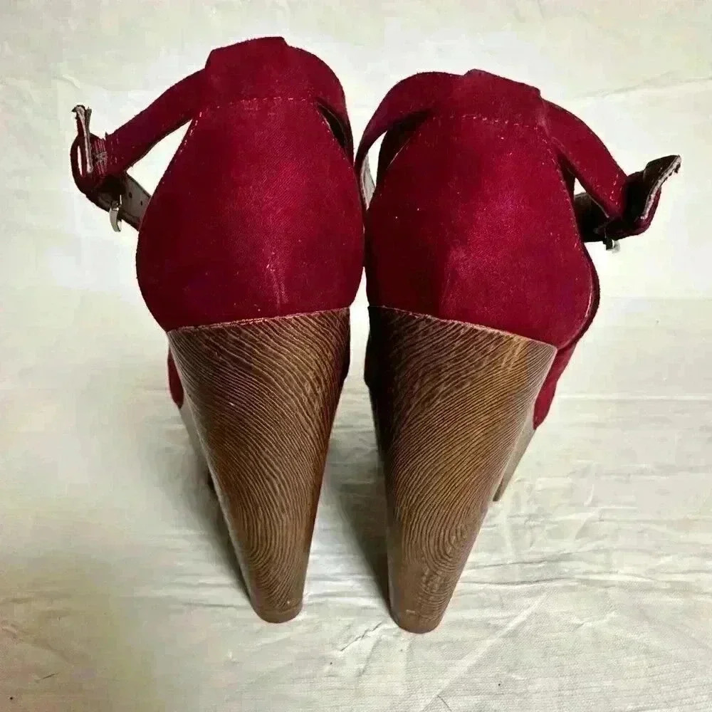 G by Guess Sandals Womens 8.5 Strappy Platform Chunky Heel Dark Burgundy - Picture 4 of 9